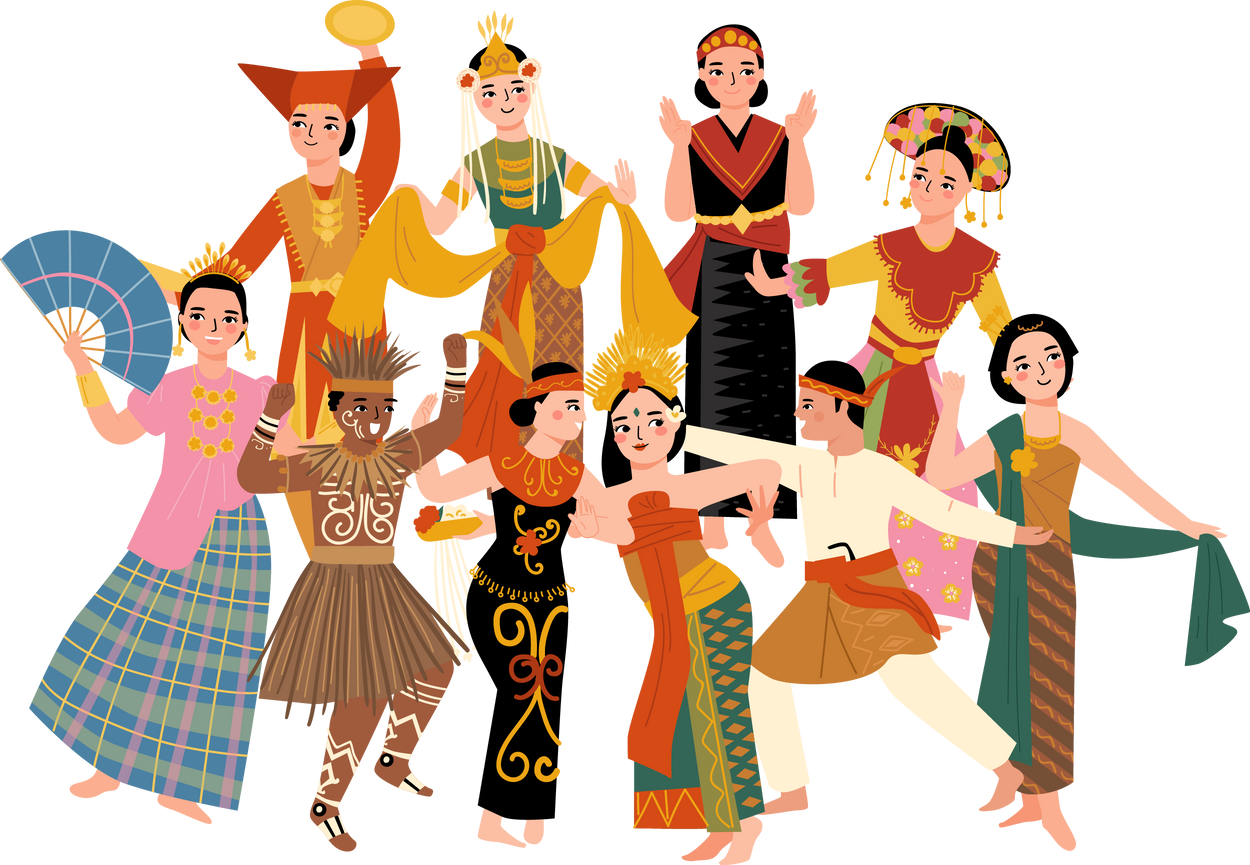 group of Indonesian dancer cartoon illustration